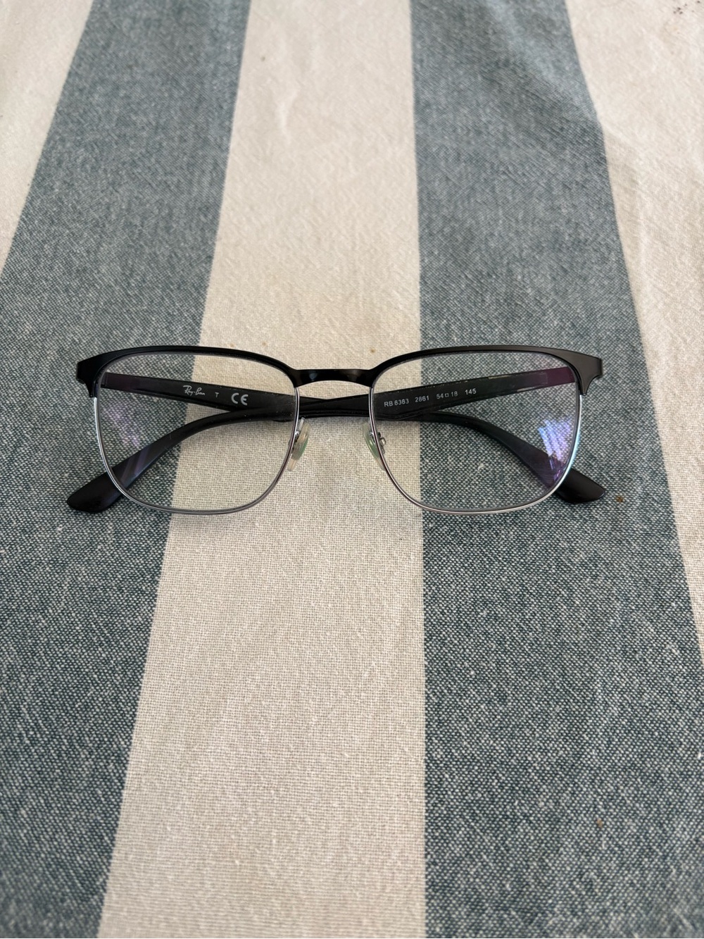 Ray-Ban Black and Silver Semi-Rim Rectangle Glasses RB6363